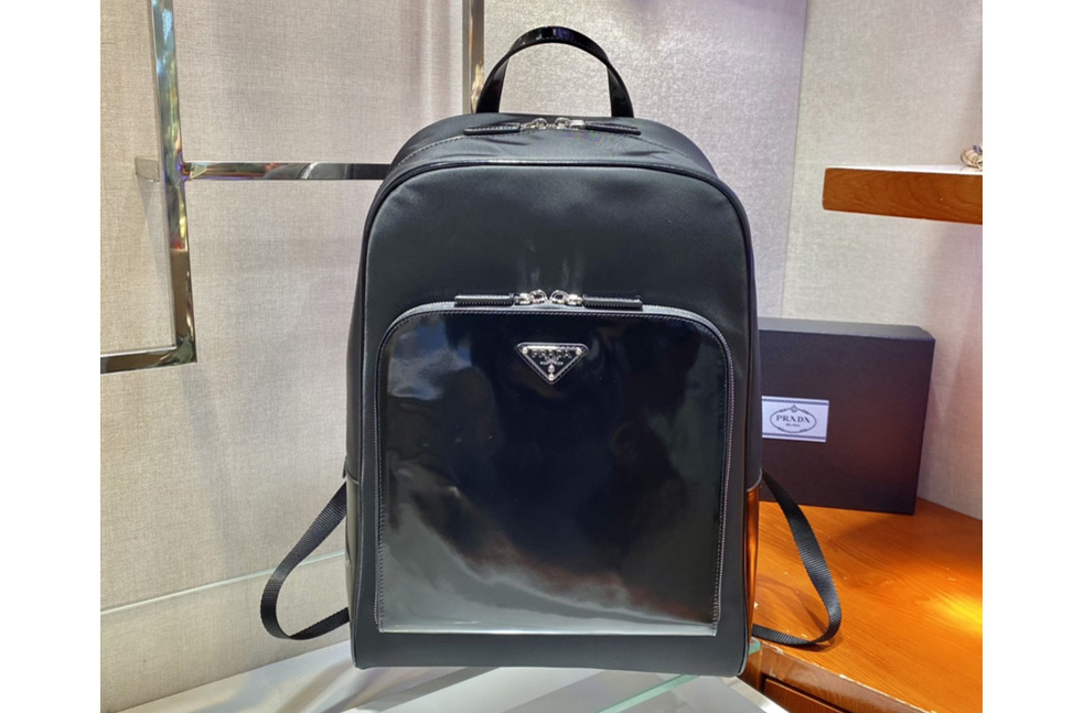 Prada 2VZ084 Re-Nylon and leather backpack in Black Nylon and Leather
