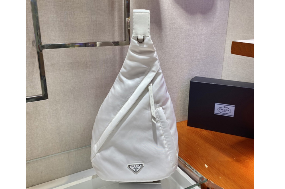 Prada 2VZ092 Re-Nylon and leather backpack in White Nylon