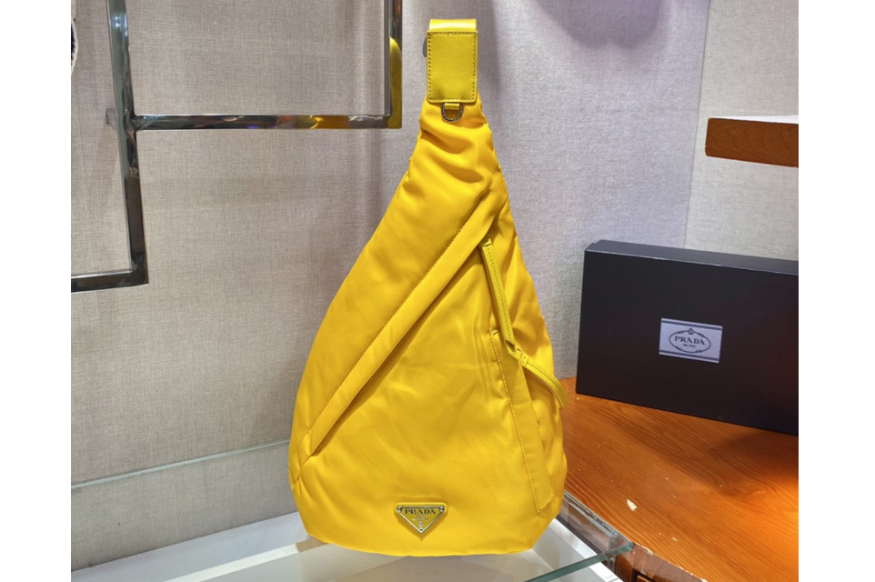 Prada 2VZ092 Re-Nylon and leather backpack in Yellow Nylon