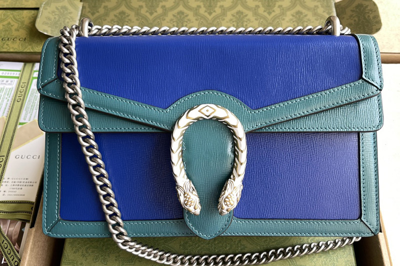 Gucci 400249 Dionysus small shoulder bag in Blue leather with turquoise leather
