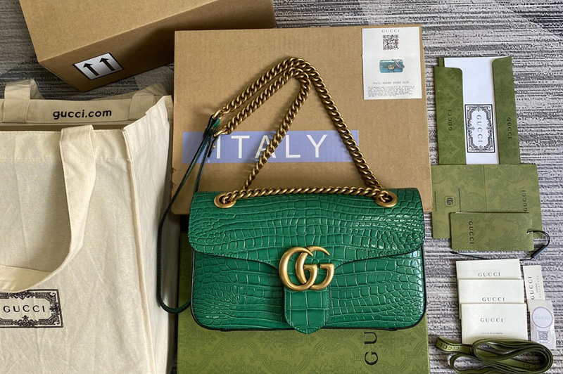 Gucci 443497 GG Marmont crocodile small shoulder bag in Green crocodile Leather