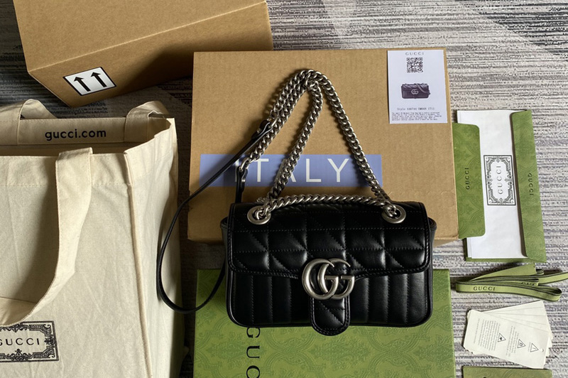 Gucci 446744 GG Marmont mini matelassé shoulder bag in Black matelasse leather