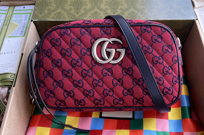 Gucci 447632 GG Marmont Multicolor small shoulder bag in Red diagonal matelassé GG canvas