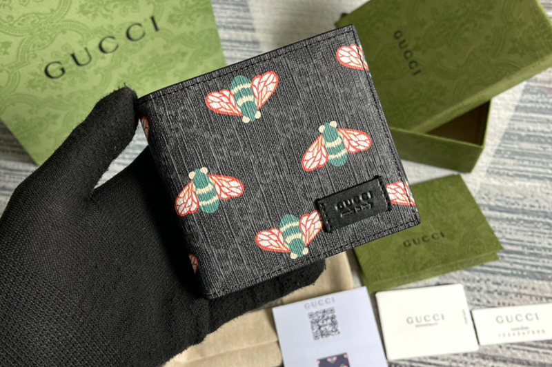 Gucci 451268 Gucci Bestiary wallet with bees in Black GG Supreme canvas with bee print