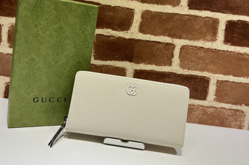 Gucci 456117 GG Marmont zip around wallet in White leather