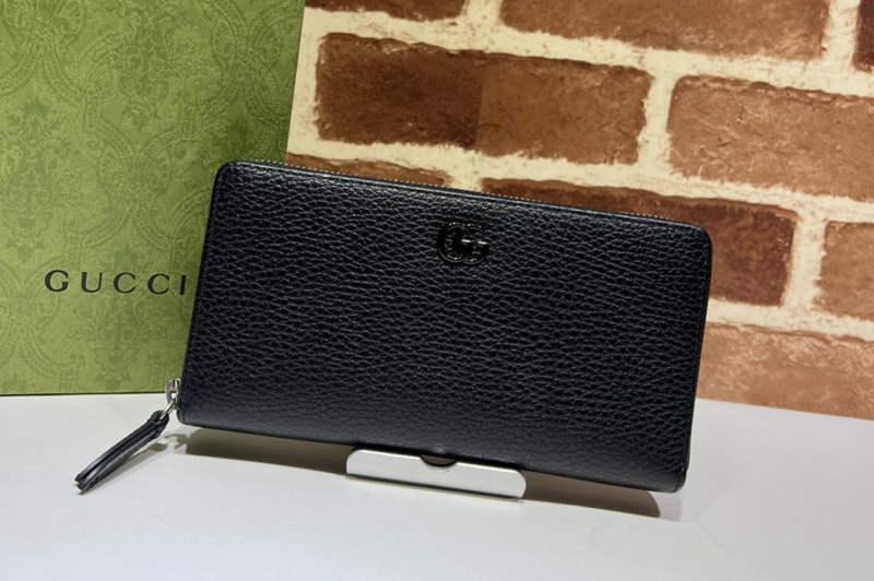 Gucci 456117 GG Marmont zip around wallet in Black leather