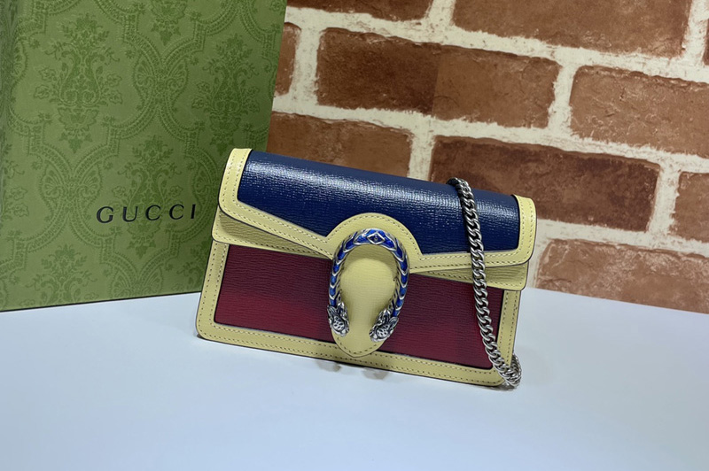 Gucci 476432 Dionysus super mini bag in Blue/Yellow/Red leather