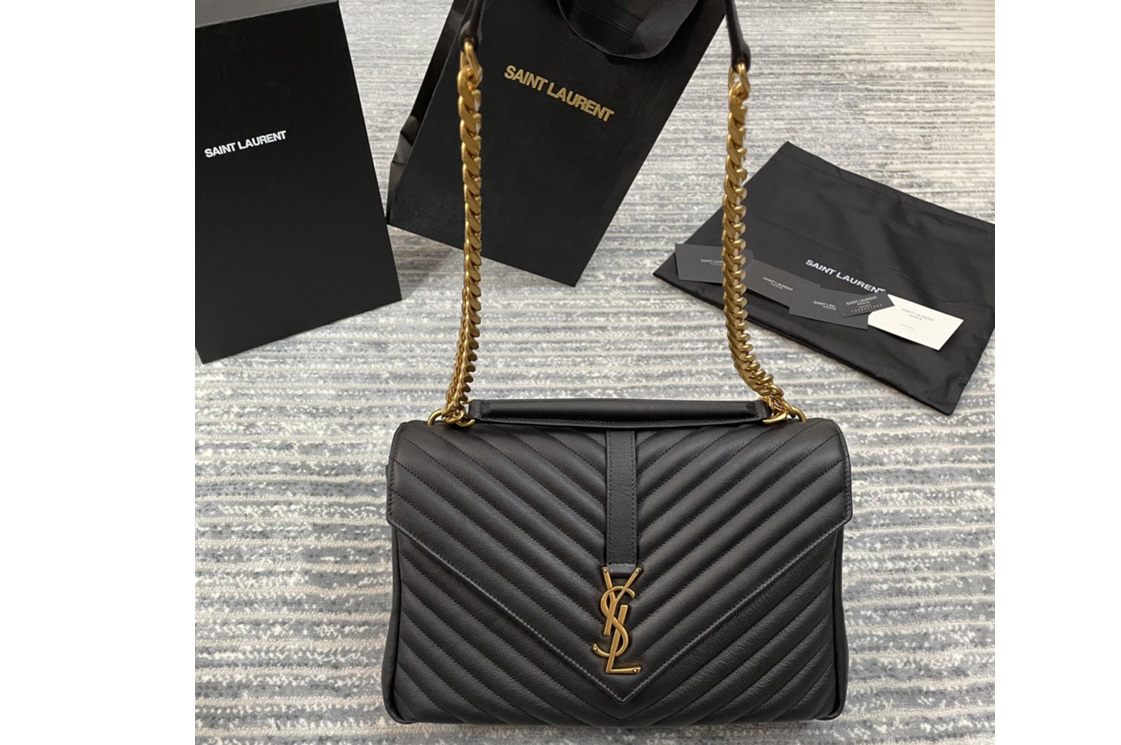 Saint Laurent 487212 YSL COLLEGE LARGE IN Black MATELASSE LEATHER With Gold Hardware