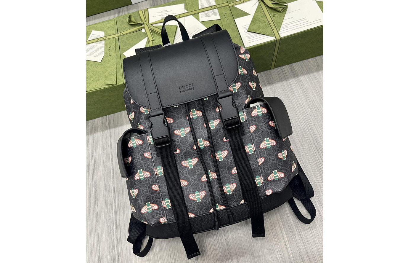 Gucci ‎495563 Gucci Bestiary backpack with bees in Black GG Supreme canvas with bee print