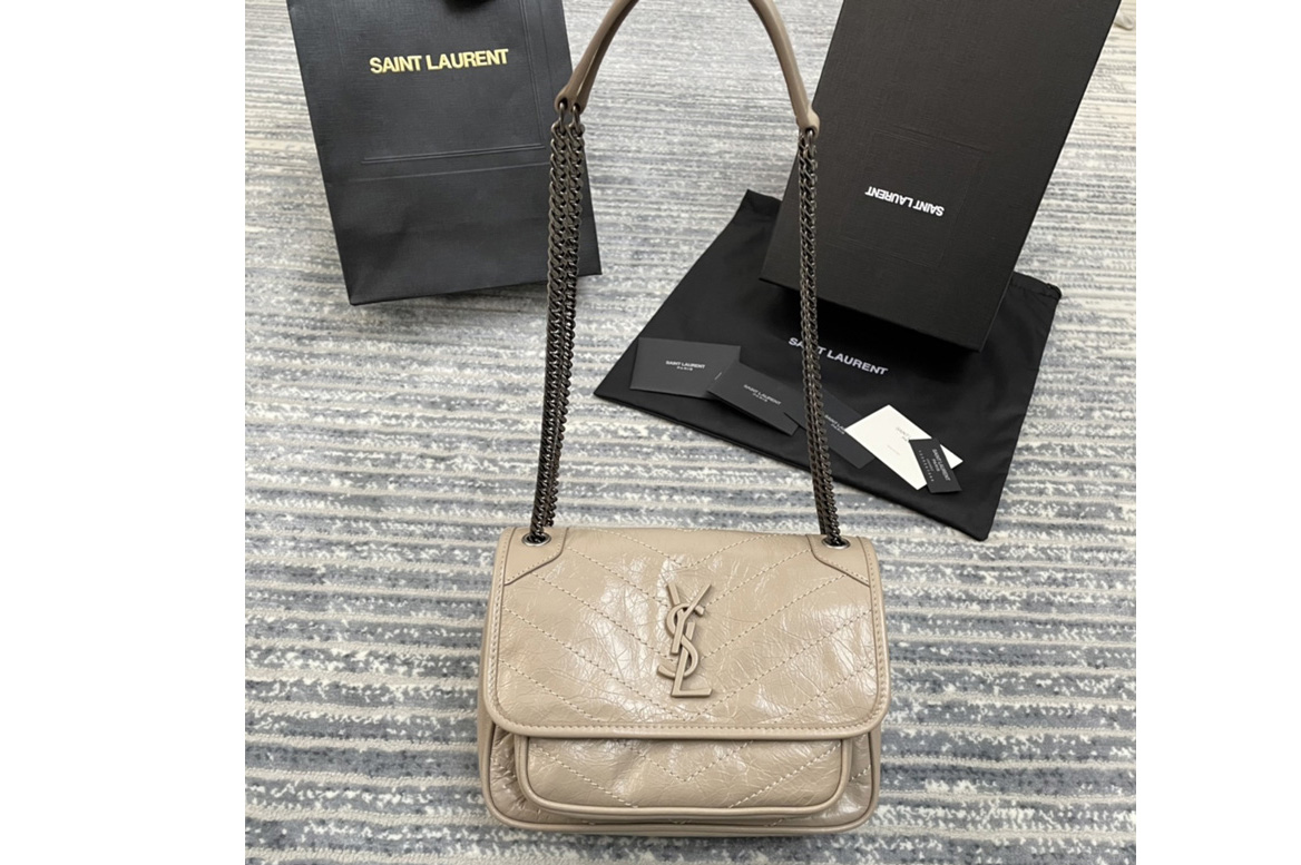 Saint Laurent 533037 YSL niki baby Bag in apricot crinkled vintage leather