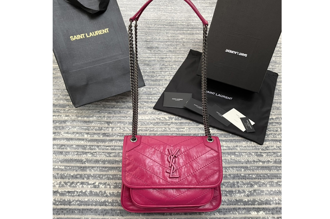 Saint Laurent 533037 YSL niki baby Bag in Pink crinkled vintage leather