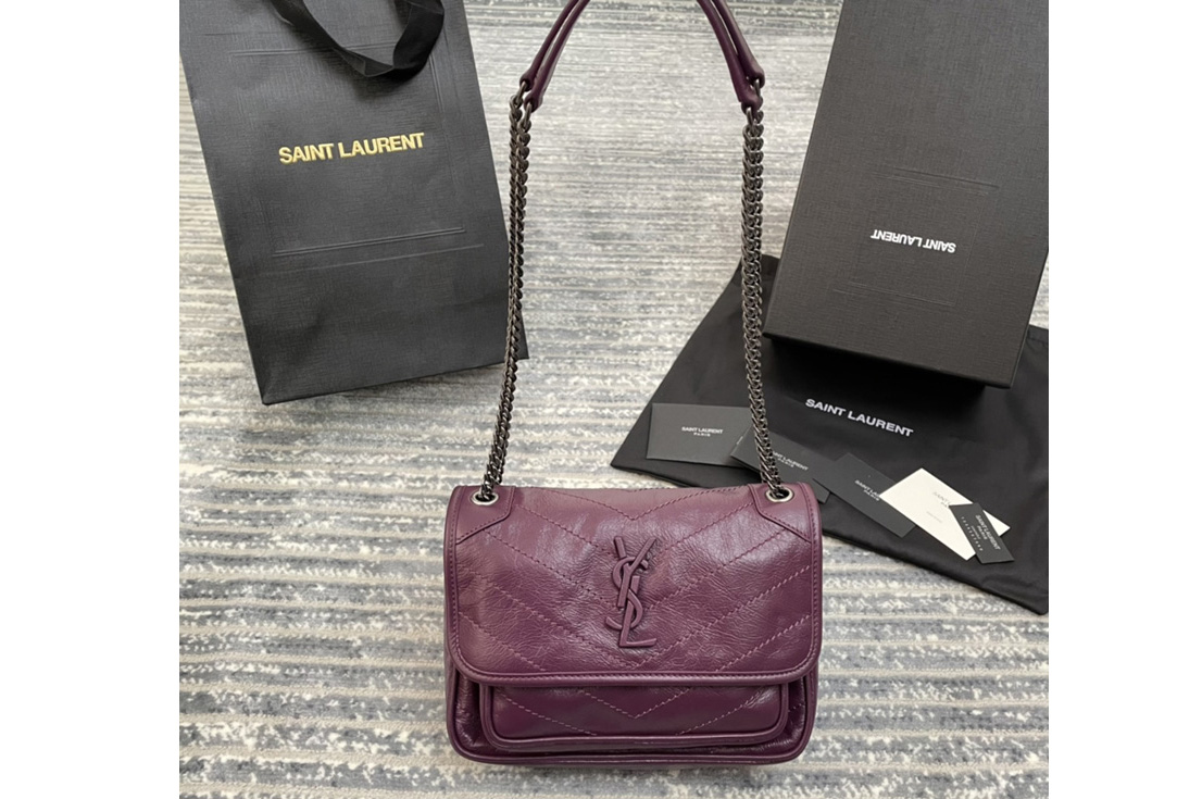Saint Laurent 533037 YSL niki baby Bag in Purple crinkled vintage leather