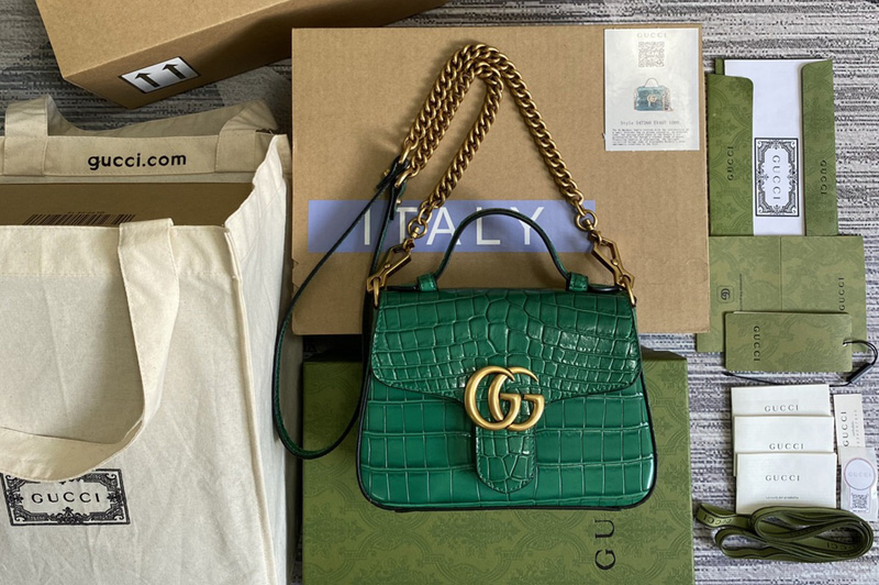 Gucci 547260 GG Marmont crocodile mini top handle bag in green crocodile Leather