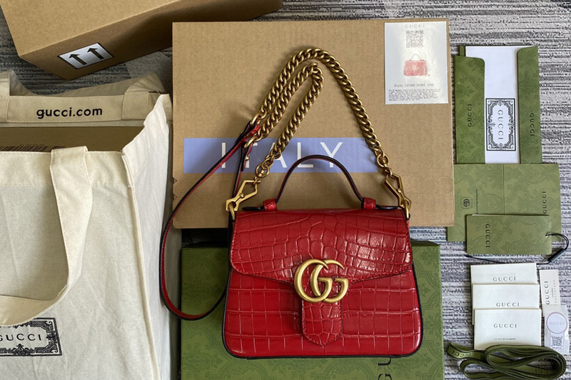 Gucci 547260 GG Marmont crocodile mini top handle bag in Red crocodile Leather
