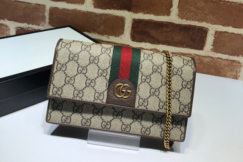Gucci ‎557695 Ophidia GG chain wallet in Beige/ebony GG Supreme canvas