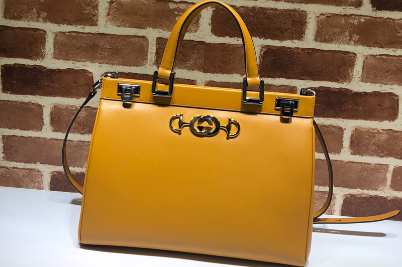 Gucci 564714 Zumi medium top handle bag in Yellow Leather