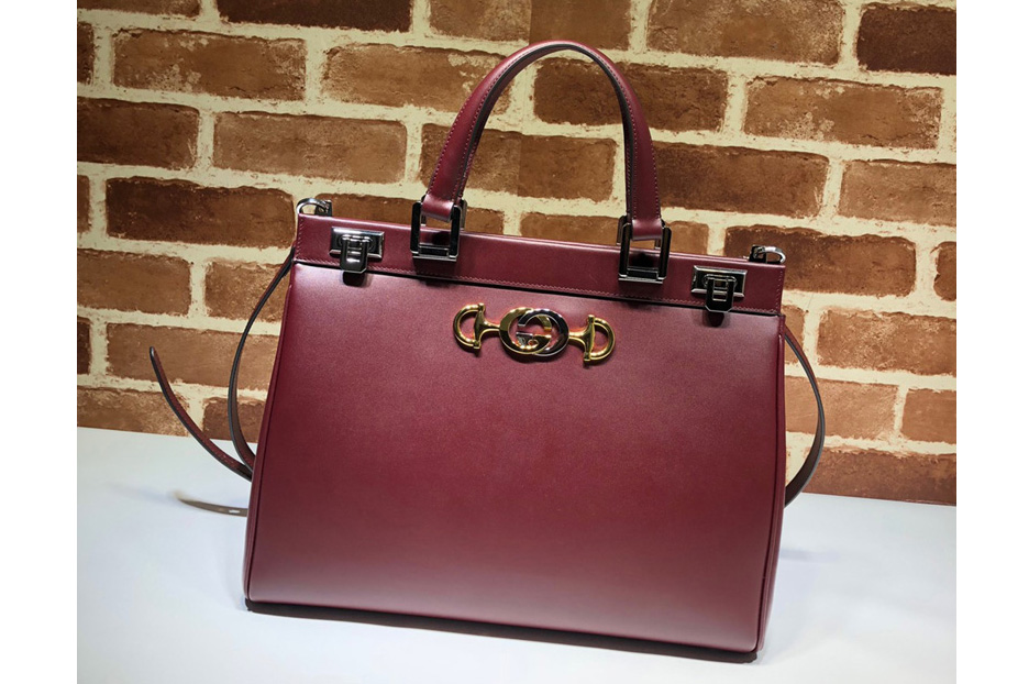 Gucci 564714 Zumi medium top handle bag in Wine Leather