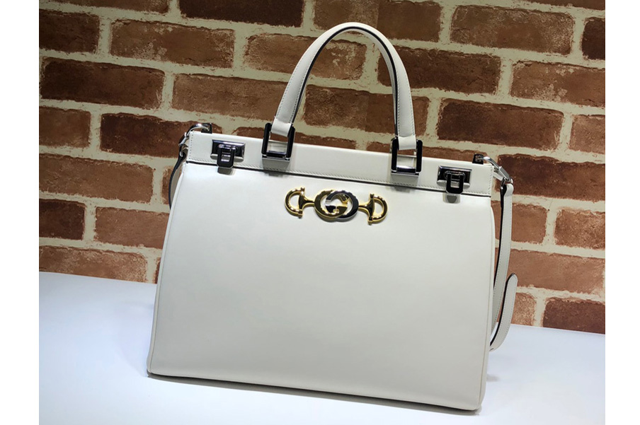Gucci 564714 Zumi medium top handle bag in White Leather