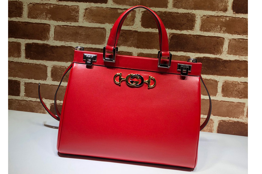 Gucci 564714 Zumi medium top handle bag in Red Leather