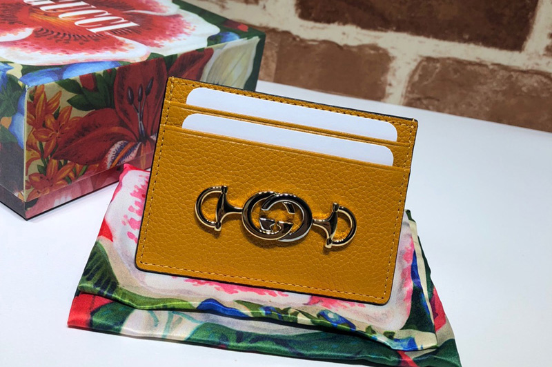 Gucci 570679 Zumi Card Holder in Yellow Grainy Calfskin Leather