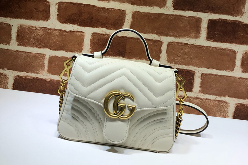 Gucci 547260 GG Marmont mini top handle bag in White matelassé chevron leather with heart