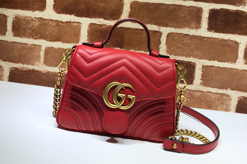 Gucci 547260 GG Marmont mini top handle bag in Red Matelassé chevron leather with heart