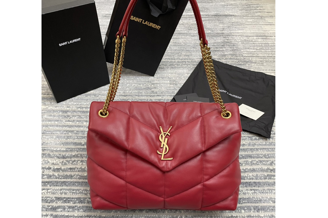 Saint Laurent 577475 YSL Loulou Puffer Medium Bag in Red Quilted Lambskin Leather Gold Hardware