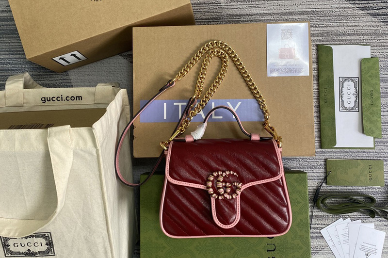 Gucci 583571 GG Marmont mini top handle bag in Dark red diagonal matelassé leather