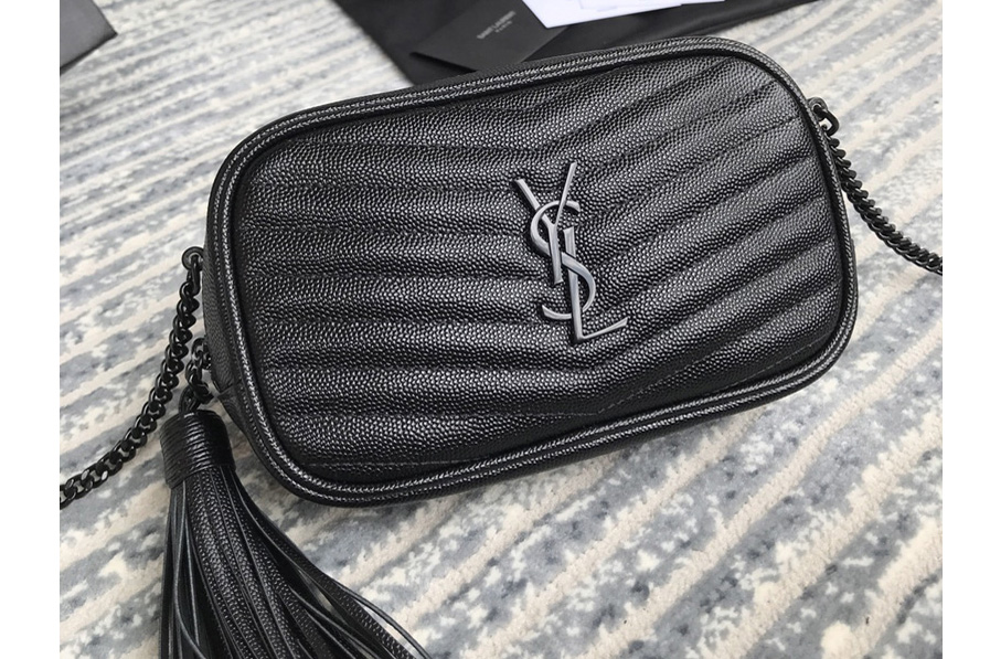 Saint Laurent 585040 YSL Lou Mini Camera Bag in Black Matelasse Leather With Black Chain