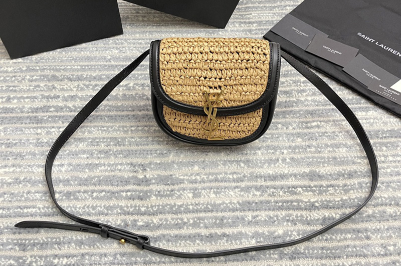 Saint Laurent 619740 YSL kaia small satchel bag in raffia and leather