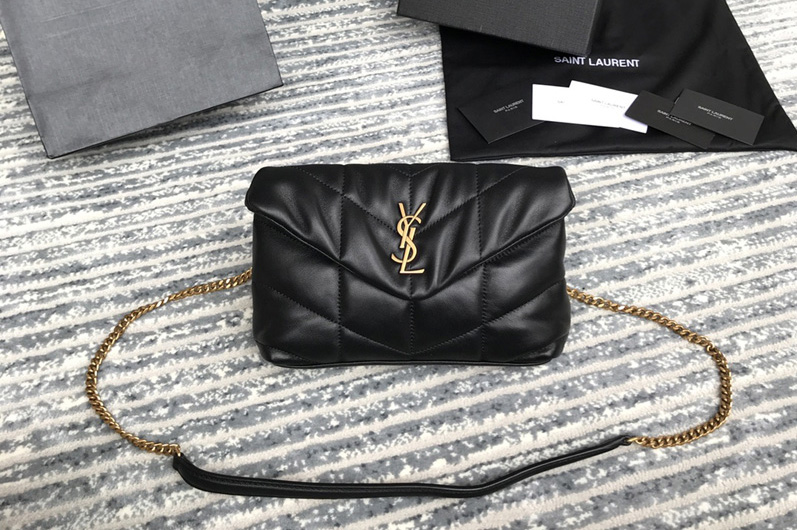 Saint Laurent 620333 YSL Puffer Mini Bag in Black Quilted Lambskin Leather With Gold Chain