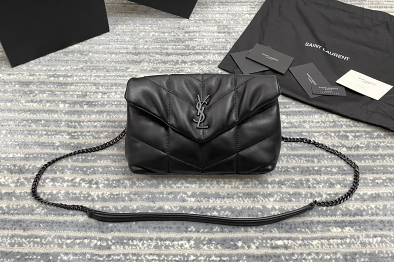 Saint Laurent 620333 YSL Puffer Mini Bag in Black Quilted Lambskin Leather With Black Chain