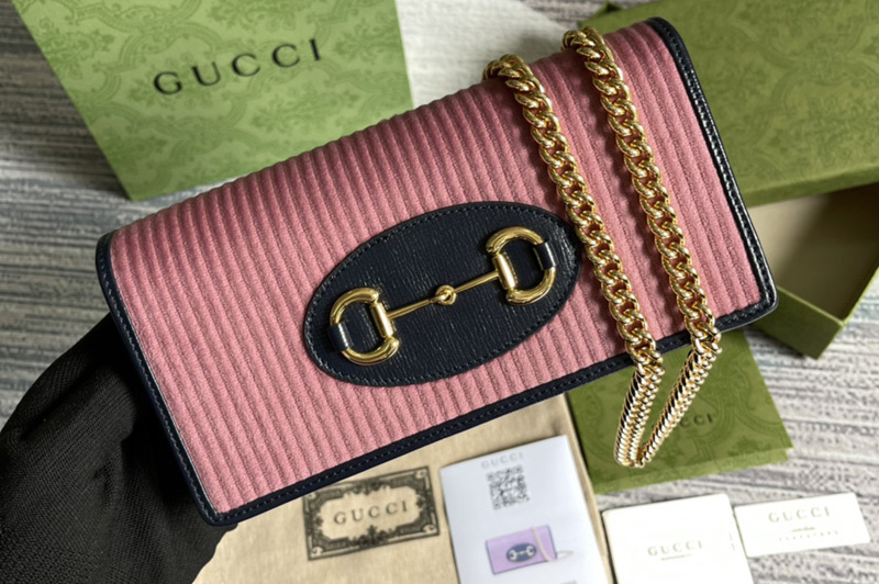 Gucci 602695 Gucci Horsebit 1955 chain wallet in Pink corduroy