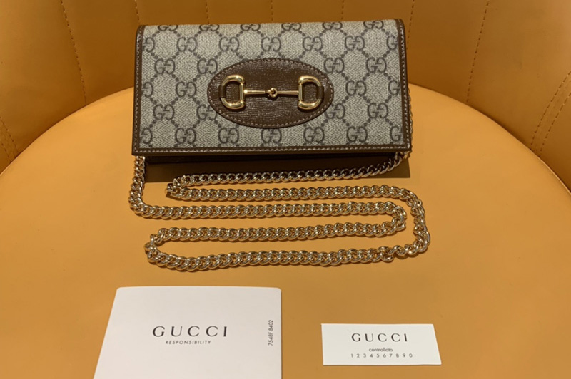 Gucci 621892 Gucci Horsebit 1955 wallet with chain in Beige/ebony GG Supreme canvas