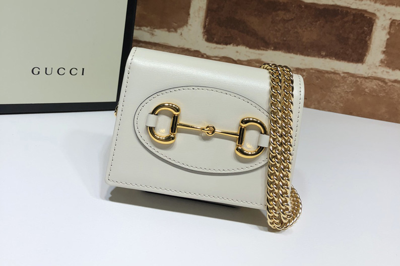 Gucci 623180 Gucci 1955 Horsebit wallet with chain in White Leather