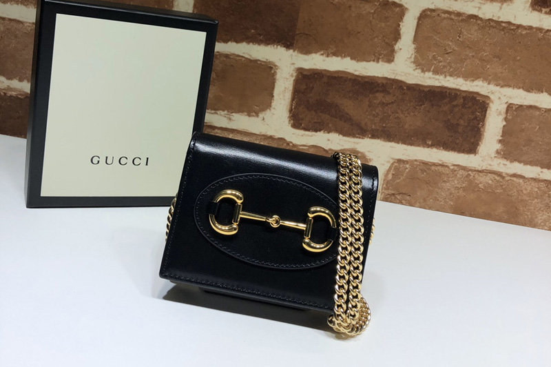 Gucci 623180 Gucci 1955 Horsebit wallet with chain in Black Leather