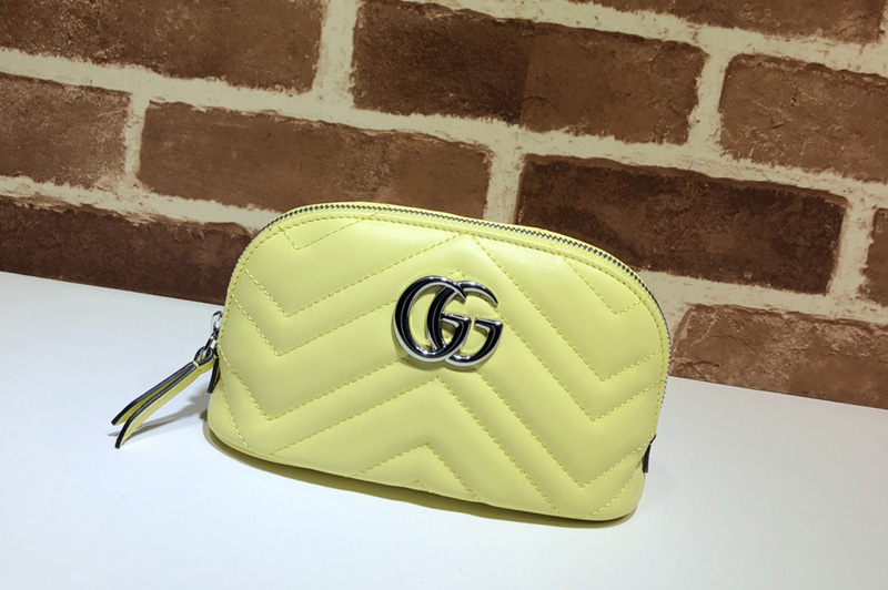Gucci ‎625544 GG Marmont cosmetic case in Yellow matelassé chevron leather