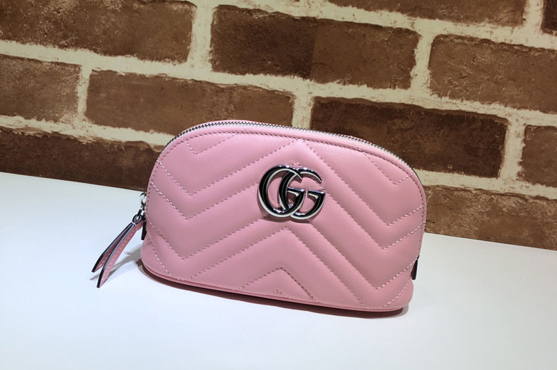 Gucci ‎625544 GG Marmont cosmetic case in Pink matelassé chevron leather