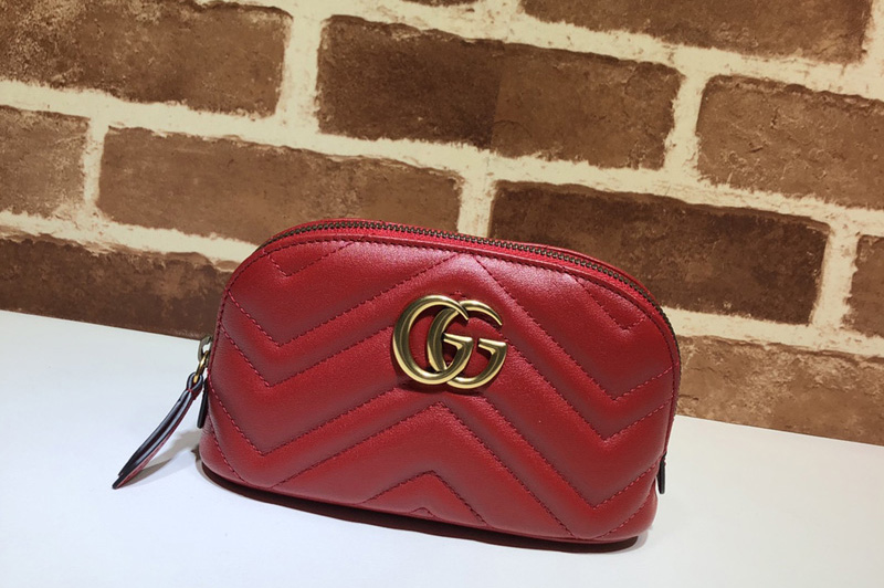 Gucci ‎625544 GG Marmont cosmetic case in Red matelassé chevron leather