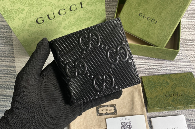 Gucci 625562 GG embossed wallet in Black GG embossed leather