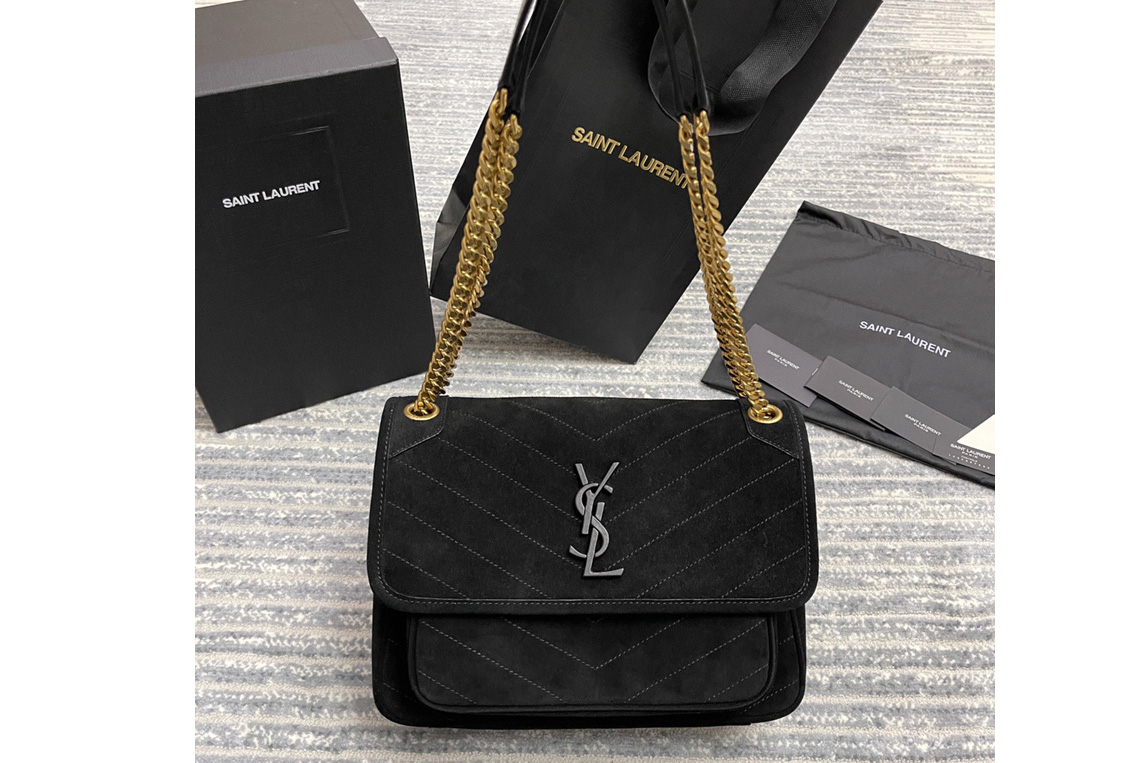 Saint Laurent 633158 YSL NIKI MEDIUM Bag in Black Y-QUILTED SUEDE With Gold Hardware