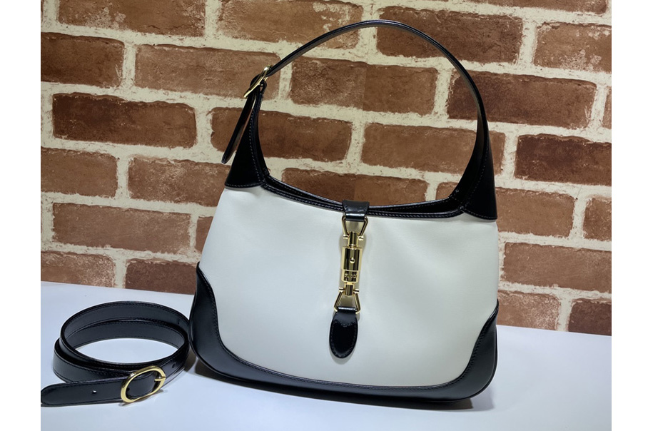 Gucci 636706 Jackie 1961 small shoulder bag in White leather with black leather trim