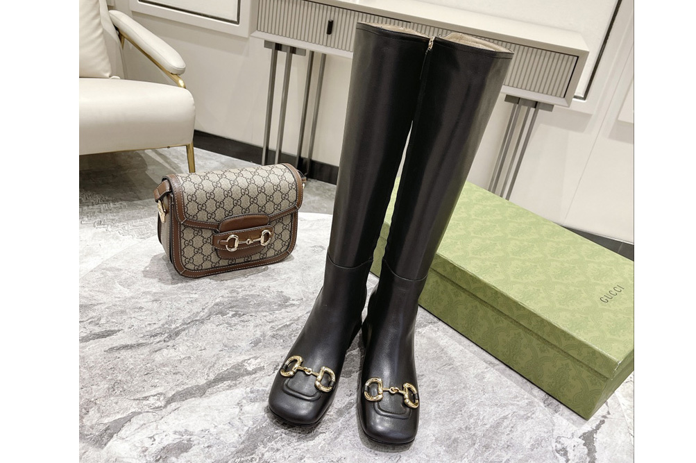 Gucci 643889 Women's knee-high boot with Horsebit in Black leather