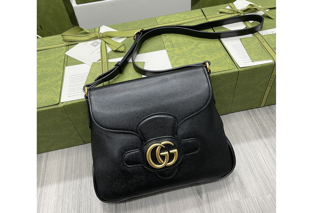Gucci 648934 Small messenger bag with Double G in Black leather