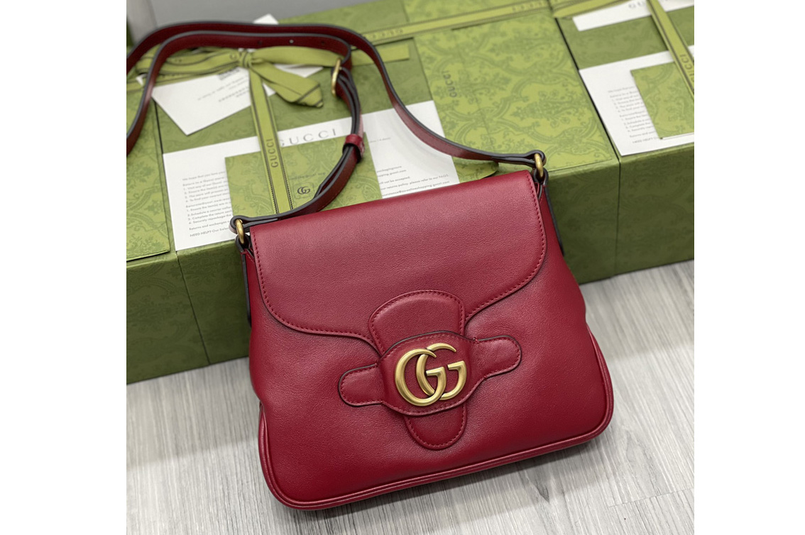 Gucci 648934 Small messenger bag with Double G in Red leather
