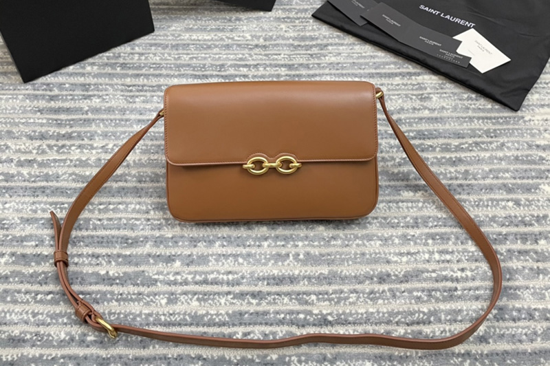 Saint Laurent 649795 YSL LE MAILLON SATCHEL IN Brown SMOOTH LEATHER
