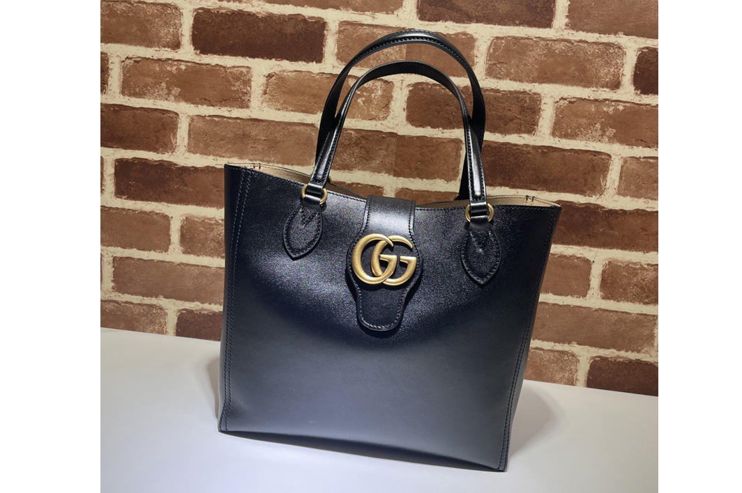 Gucci 652680 Small tote bag with Double G in Black leather