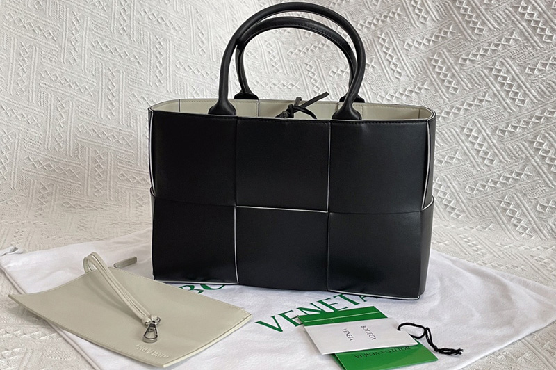 Bottega Veneta 652867 Arco Mini tote bag in Black/White maxi Intrecciato Nappa leather