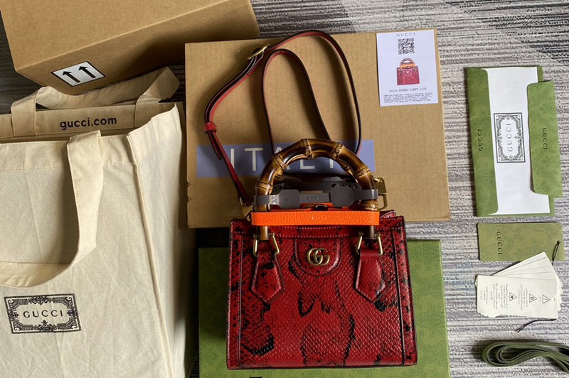 Gucci 655661 Gucci Diana mini python tote bag in Red colored python