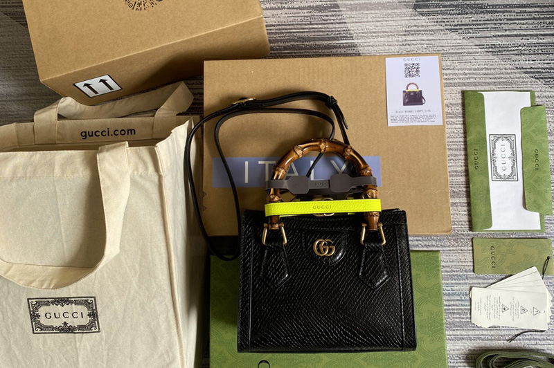 Gucci 655661 Gucci Diana mini python tote bag in Black colored python